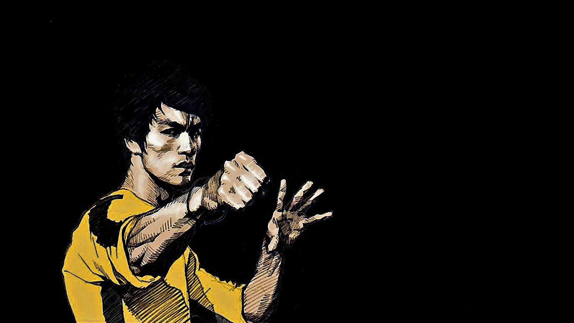 A dynamic illustration of Bruce Lee in martial arts pose, showcasing his iconic style and athleticism against a dark background.