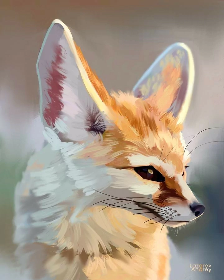 Digital art portrait of a wildlife fox, showcasing its detailed fur and expressive face against a softly blurred background.
