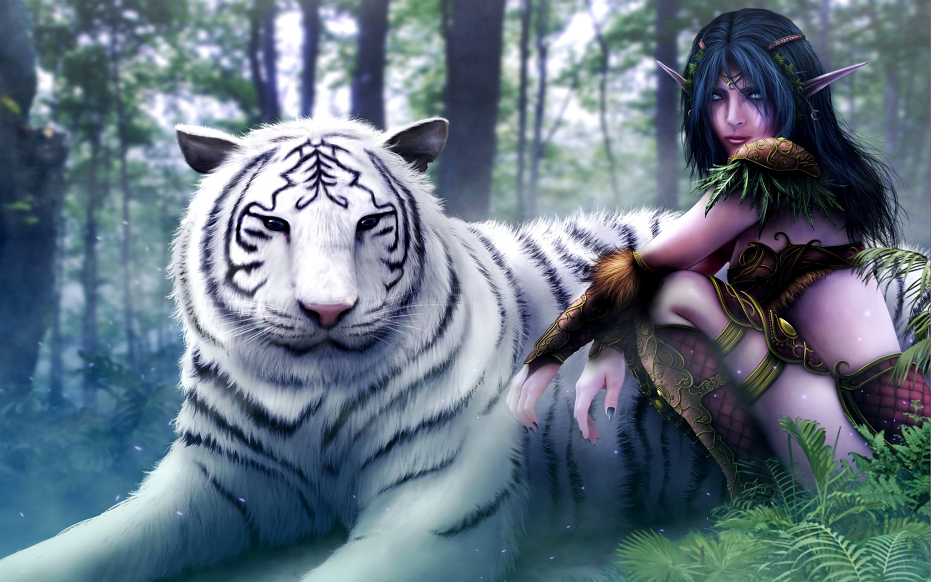 Fantasy Warrior with White Tiger