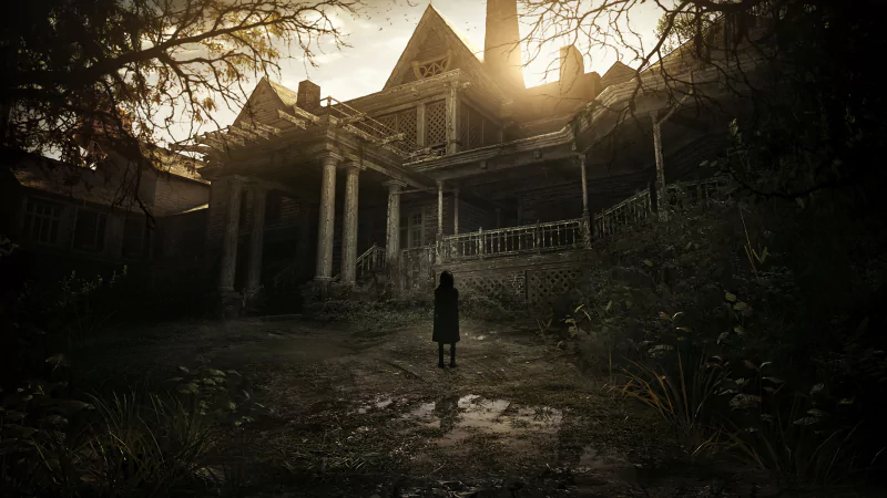 video game Resident Evil 7: Biohazard haunted house eerie landscape silhouette Image