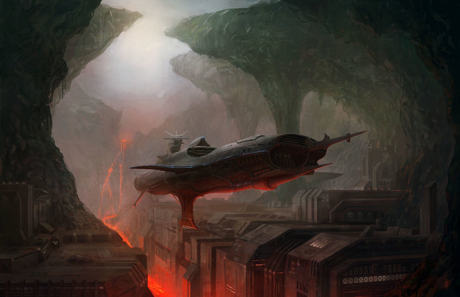 Download Cave Spaceport Lava Volcano Starship Sci Fi Spaceship Art