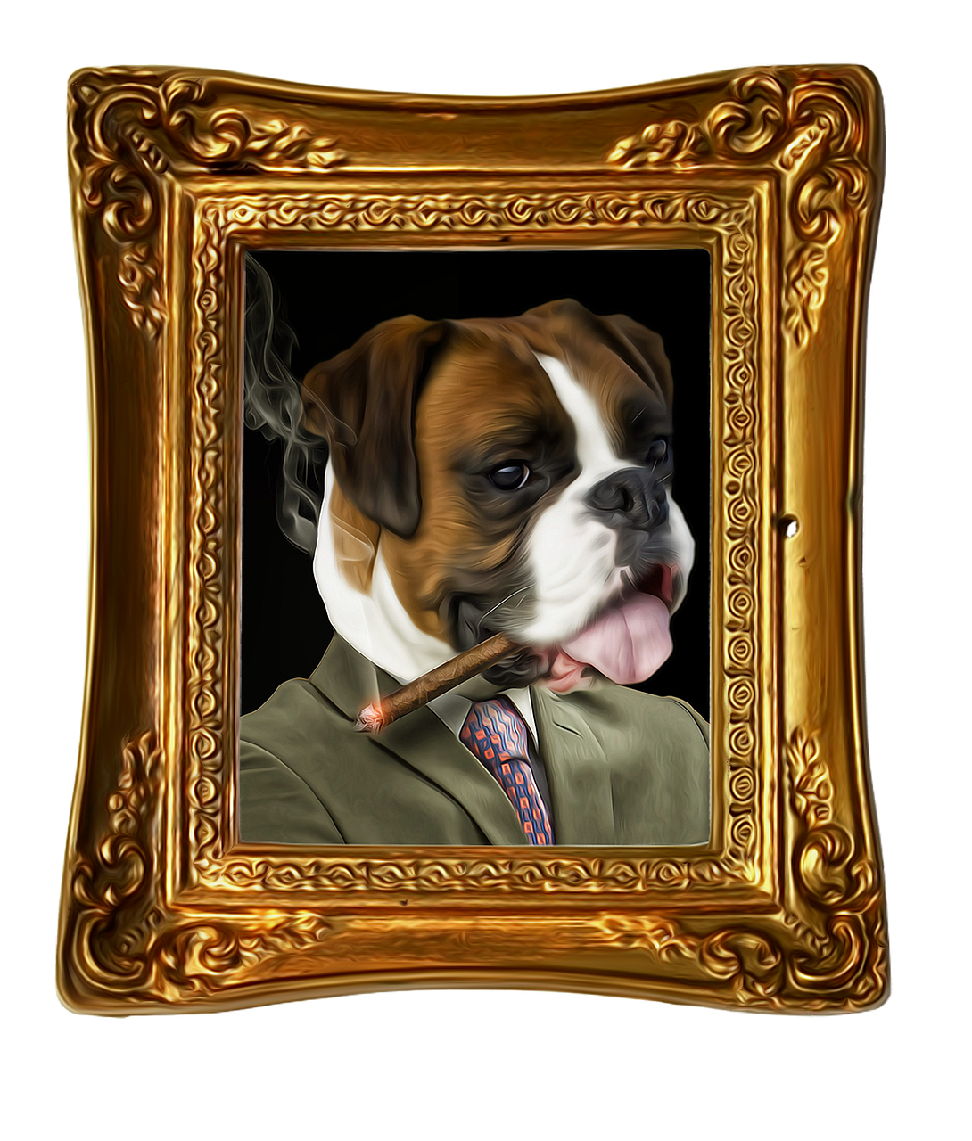 Download Humor Painting Oil Painting Cigar Portrait Bulldog Dog Animal Artistic Art