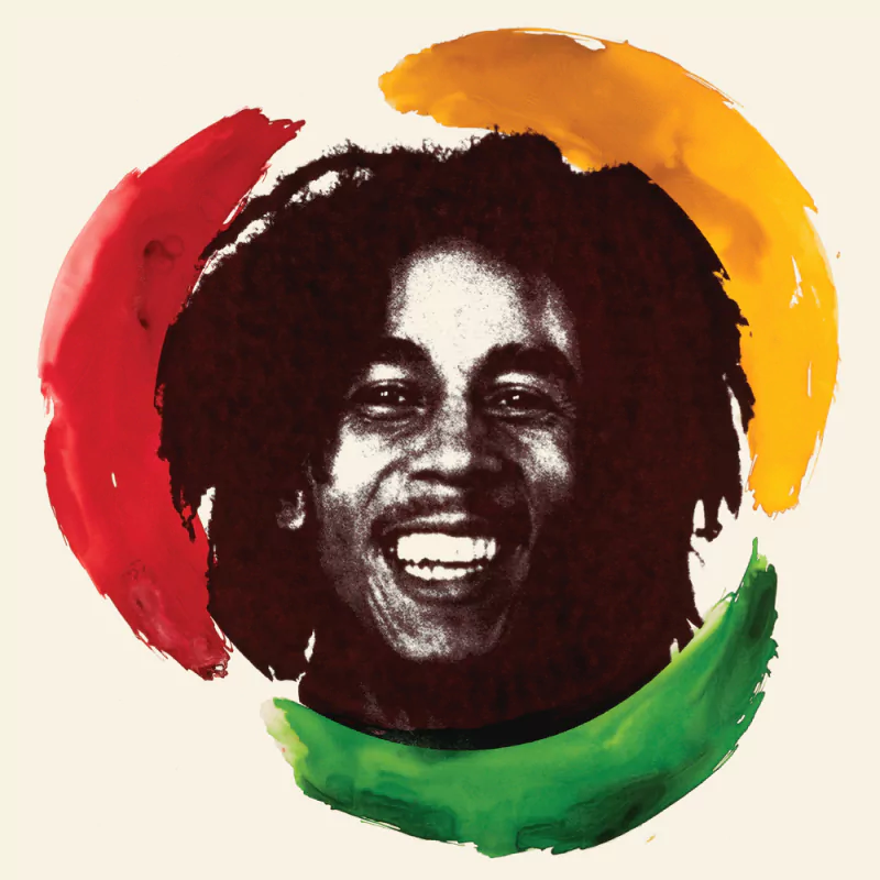 A vibrant illustration of Bob Marley surrounded by colorful strokes of red, yellow, and green, celebrating the essence of ska and reggae music.