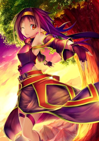 Yuuki Asuna (Sword Art Online), purple hair, long hair, Sword Art Online,  anime, Konno Yuuki, anime girls, elves, cyan hair, pointy ears